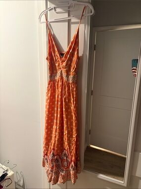 Angie Orange Printed V-Neck Maxi Dress